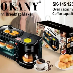 Horno Eléctrico + Cafetera + Sarten 3 En 1 Sokany